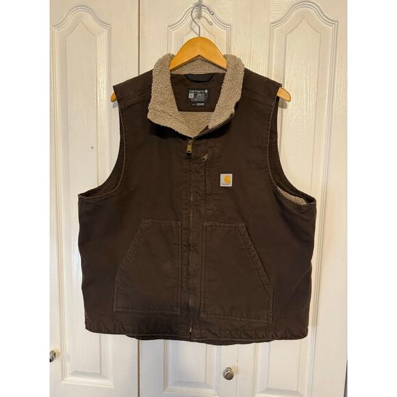 Carhartt Other - Carhartt Men's Dark Brown Sherpa Lined Vest Size Large Western Work